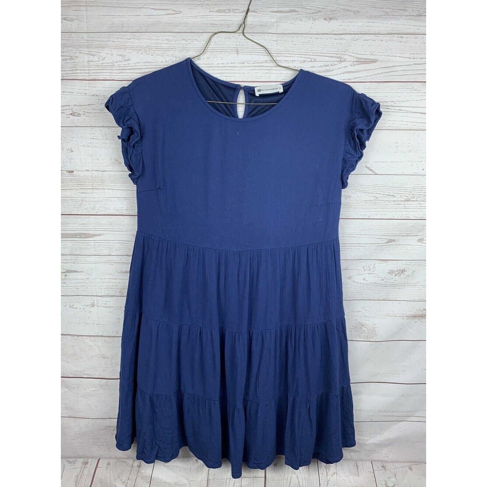 Impeccable Pig Boho Dress Womens Small Shift Navy Blue Ruffles Anthropologie